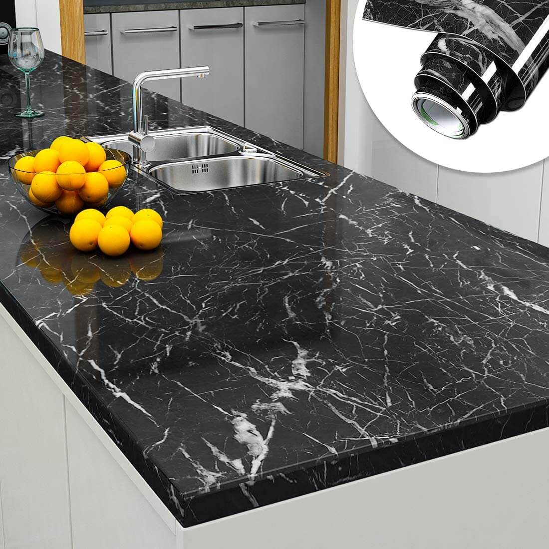 (Pack of 5) Self Adhesive Black  Marble Sheet for Kitchen / Waterproof Anti Oil & Heat Resistant Wallpaper Sheet (2 Feet x 6.5 feet)